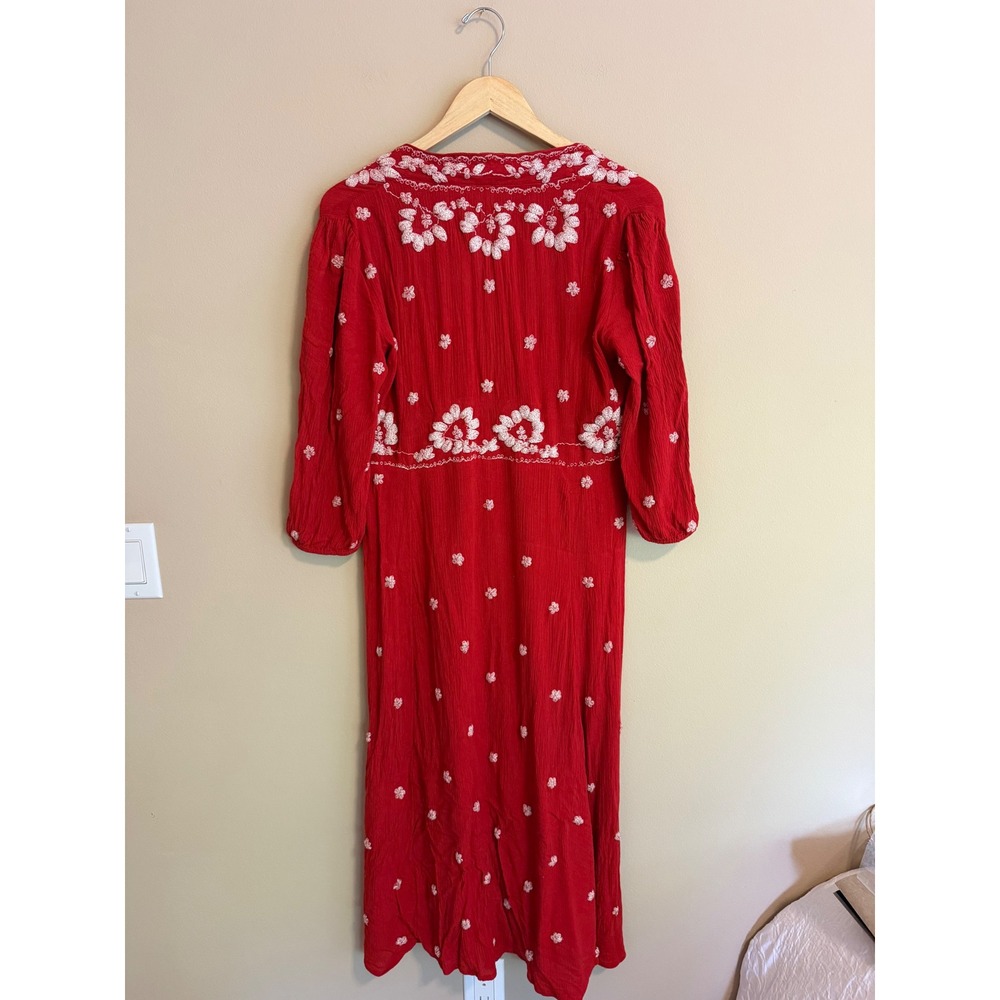 Free People Red Maxi Dress with White Floral Embroidery Accents - Picture 6 of 6